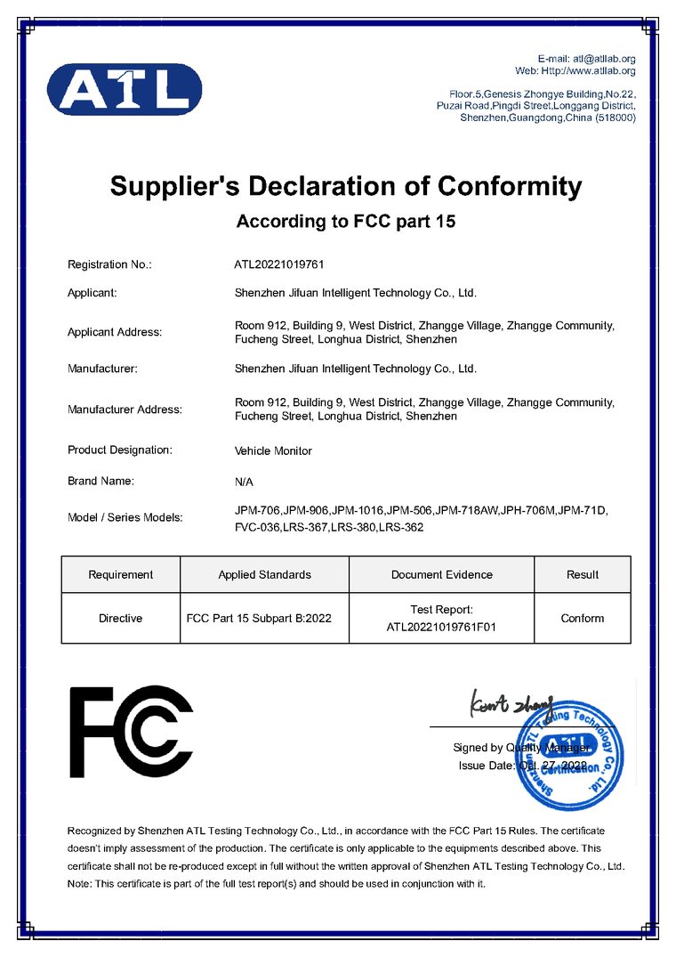 FCC Part 15 - vehicle monitors