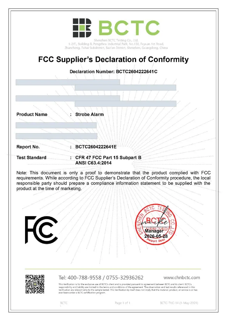 FCC sDoC - strobe alarm (OEM project)