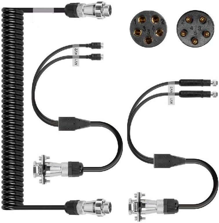 Vehicle Coil Trailer Cable with 2 Channel 4 PIN AV Connector Disconnect Kit for Truck Caravan Motor Home Backup Security Camera Monitor System
